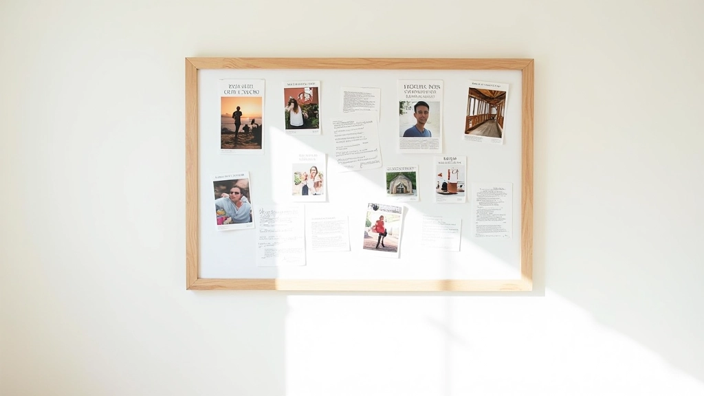 Colorful vision board with magazine cutouts, images and handwritten goals displayed