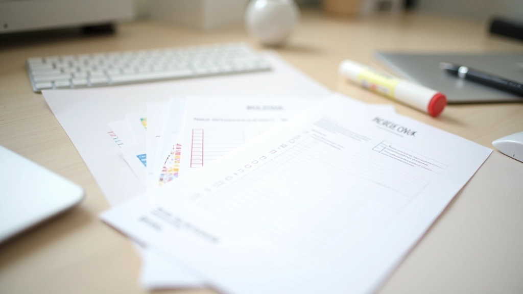Desk workspace with checklist, pen, and progress tracking chart visible, organized planning materials