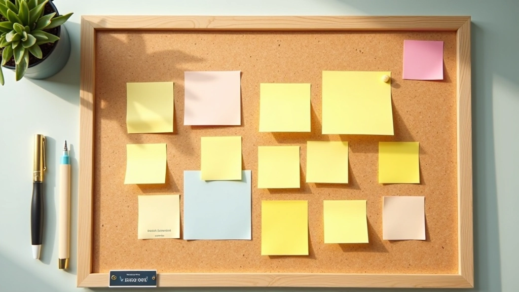 Colorful sticky notes and progress tracking system on a wall, quarterly milestones marked with different colors